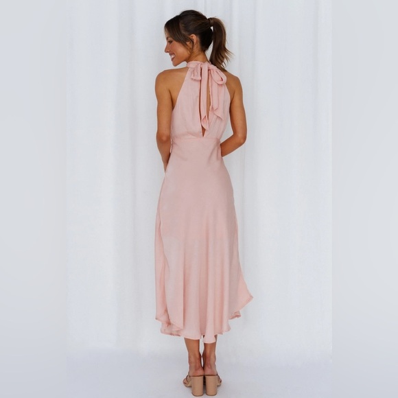 Hello Molly Maxi Midi Dress Pink Halter Neck Tie Barbie Bridesmaid Romantic 8 - Picture 8 of 11